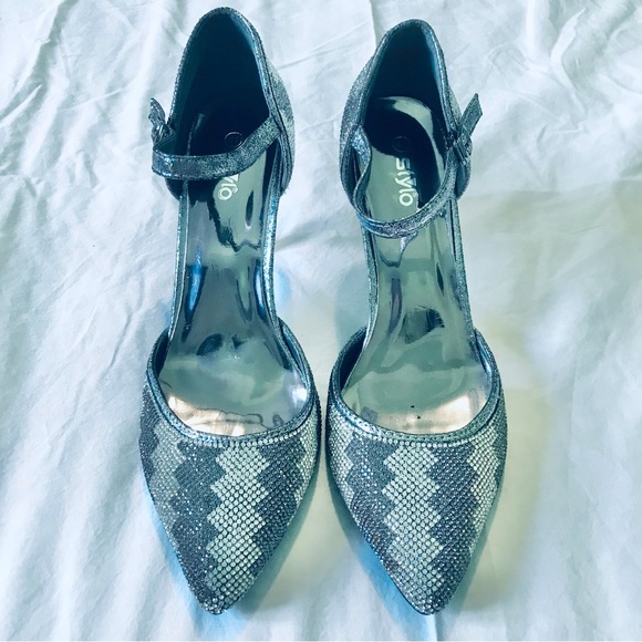 Stylo Diamanté Studded High Heels Grey/Silver Size 41 EU (US 9) - Picture 2 of 7